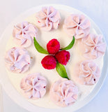 “THE WINNER! 🏆 “The Sadie” sweet Vanilla Cake with Raspberry Filling, Raspberry Swirl Italian Buttercream topped with Fresh Raspberries and a Mint Leaf!